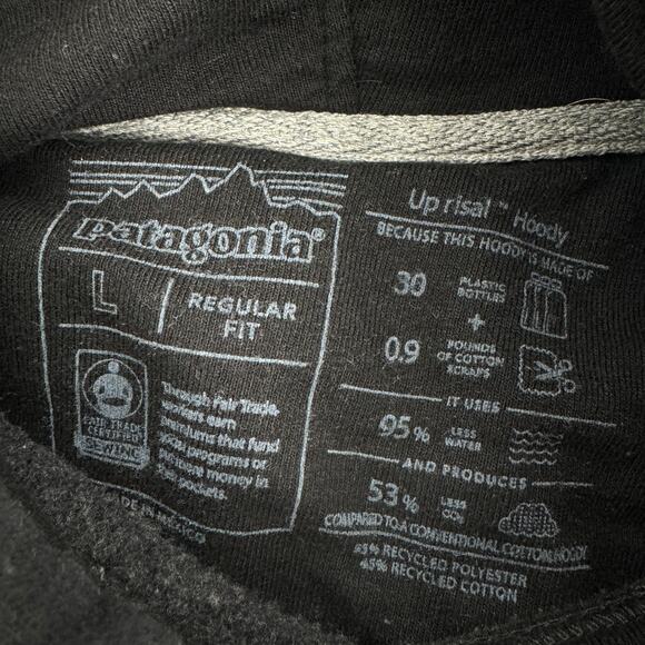 Patagonia Uprisal Hoody Logo Script Outdoors Hoodie Black Size Large - Picture 5 of 9